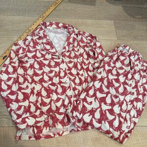 HOPE SPRINGS WOMENS PAJAMA SET RED SOFT CHICKENS SMALL